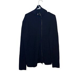 Armani Collezioni Navy Ribbed Full-Zip Sweater Size L Wool Mens